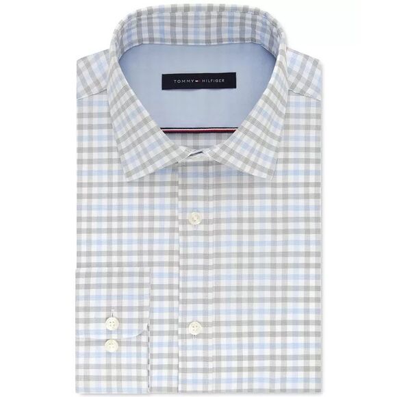 Tommy Hilfiger Men's Plaid Collared  Dress Shirt Green Size 17.5X32-33 - Picture 1 of 4